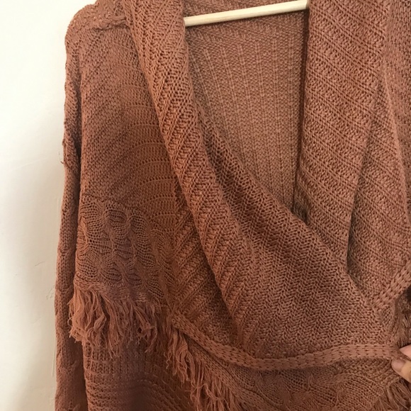 Blanket cable fringe waterfall cardigan sweater - Picture 4 of 7